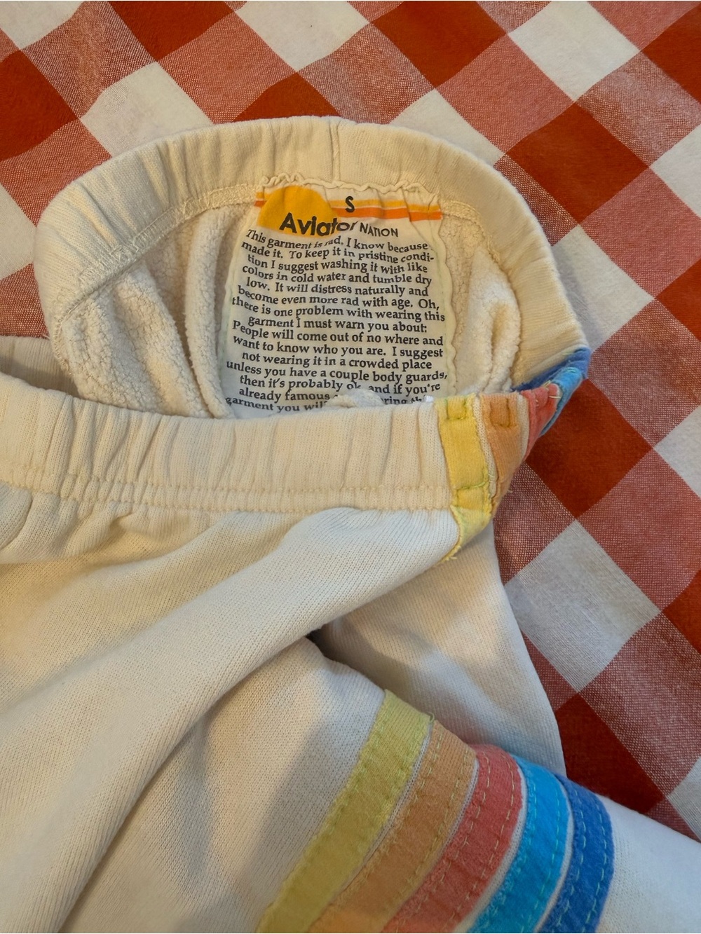 Aviator Nation Cream & Rainbow Stripe Sweatpants Size Small EUC - Picture 5 of 6